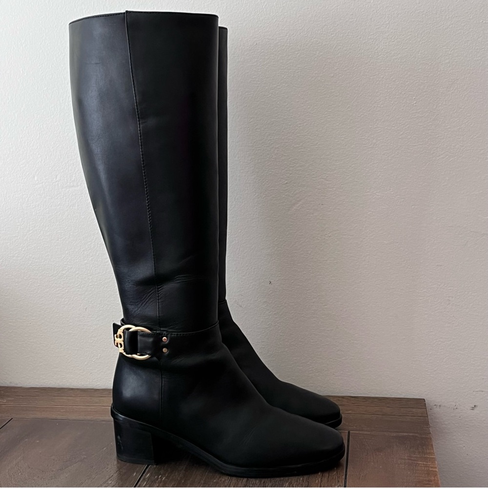Tory Burch Black Leather Tall Heeled Riding Boots Womens size 6 - Picture 6 of 12